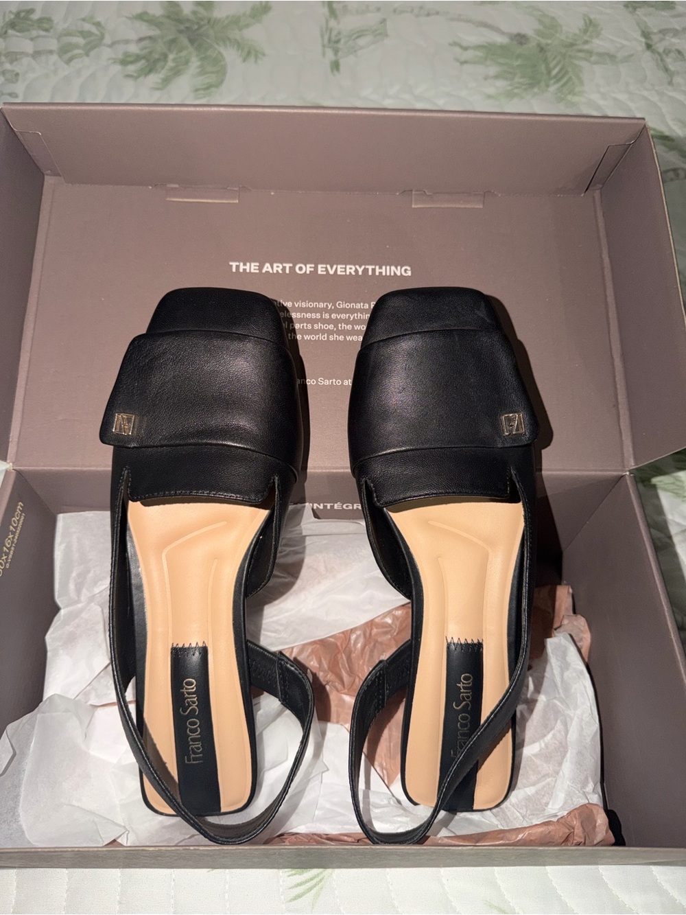 Franco Sarto Black Leather Slingback Flats with Square Toe